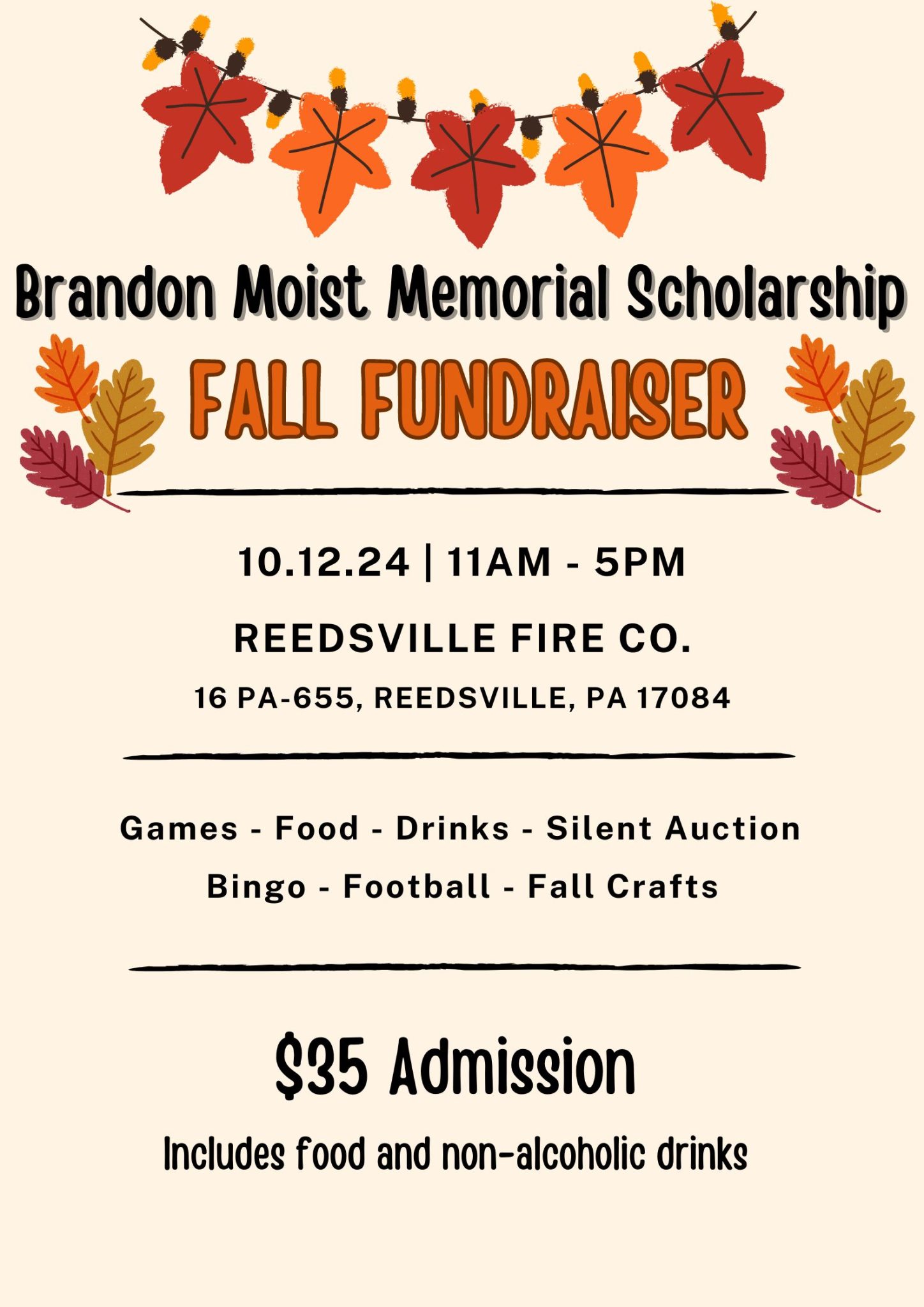 Fall Fundraiser Oct 12st, 2024 Brandon Moist Scholarship
